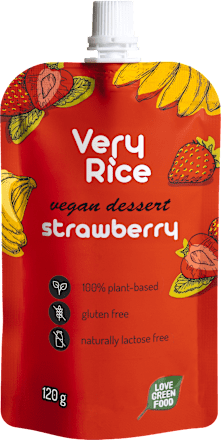 Vegánsky ryžový dezert s jahodami  Very Rice