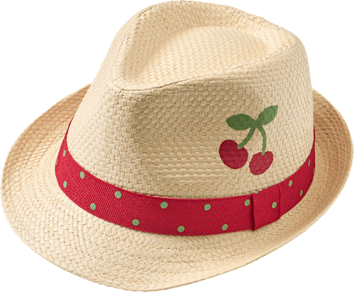 Strohhut mit Kirsch-Motiv, beige, Gr. 52/53 PUSBLU