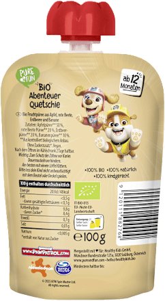 EKO pire Paw Patrol – jabuka, cikla, jagoda i banana, 12+ mj. PURE & FUN