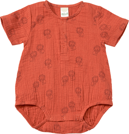 Body Kurzarm aus Musselin mit Löwen-Muster, rotbraun, Gr. 98/104 ALANA