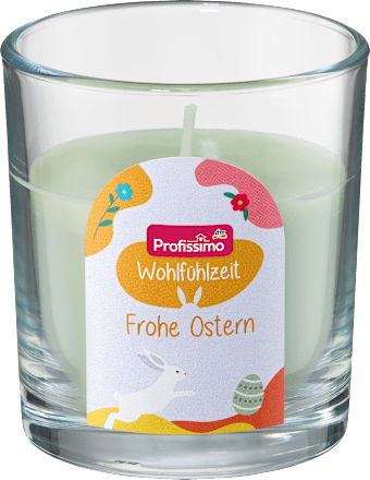 Duftkerze im Glas Wohlfühlzeit Frohe Ostern sortiert Profissimo