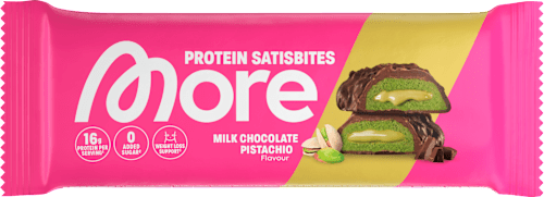 Proteinriegel Satisbites Milk Chocolate Pistachio More Nutrition