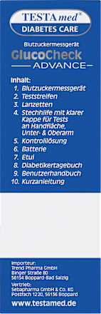 GlucoCheck ADVANCE Blutzuckermessgerät mit Sprachausgabe Testa med