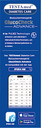 GlucoCheck ADVANCE Blutzuckermessgerät mit Sprachausgabe Testa med