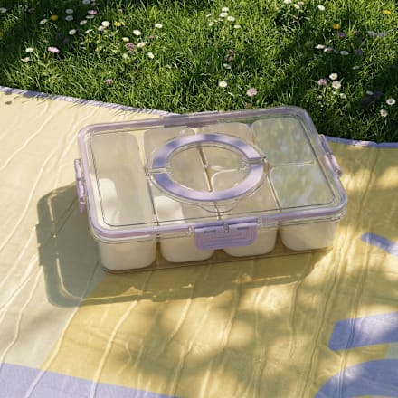 Snackbox mit Einzelfächern & Griff aus Kunststoff, lila/offwhite  Dekorieren & Einrichten