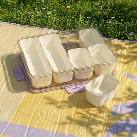 Snackbox mit Einzelfächern & Griff aus Kunststoff, lila/offwhite  Dekorieren & Einrichten