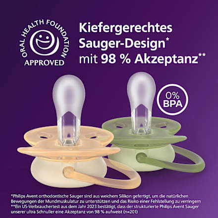 Schnuller ultra soft Silikon, beige/mint + grün/blau, 0-6 Monate PHILIPS AVENT