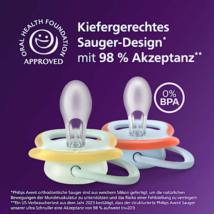 Schnuller ultra air day and night Silikon, gelb/grün + rot/blau, 0-6 Monate PHILIPS AVENT