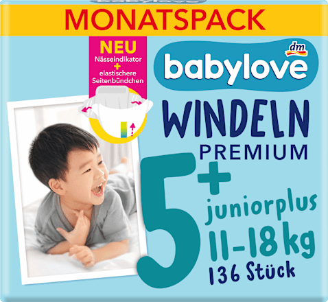 Windeln Premium Gr. 5+ Juniorplus (11-18 kg) Monatspack babylove