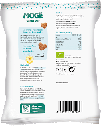 Kindersnack Kakao Banane Herzen ab 3 Jahren MOGLi