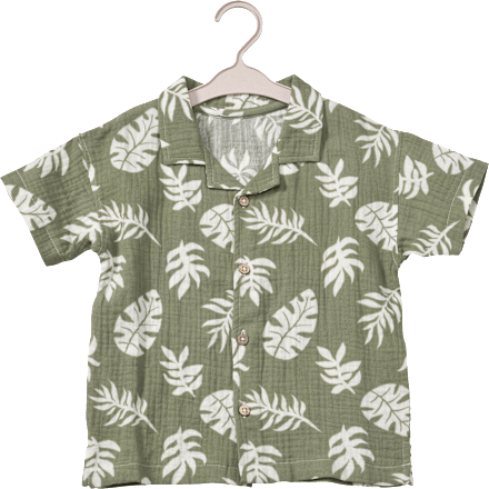 Hemd aus Musselin mit Blätter-Muster, grün, Gr. 98 ALANA