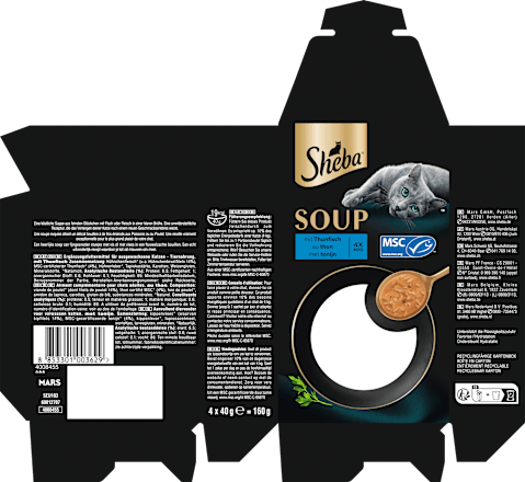 Nassfutter Katze Soup mit Thunfisch, Multipack (4x40 g) Sheba