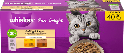 Nassfutter Katze Geflügel Ragout in Gelee, Pure Delight, Megapack (40x85 g) Whiskas