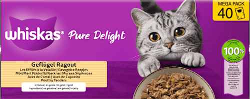 Nassfutter Katze Geflügel Ragout in Gelee, Pure Delight, Megapack (40x85 g) Whiskas