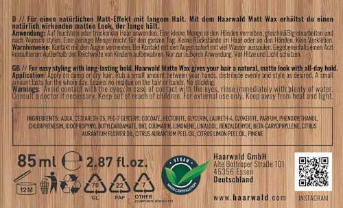 Haargel Black Wax Natürlicher Matt-Effekt HAARWALD