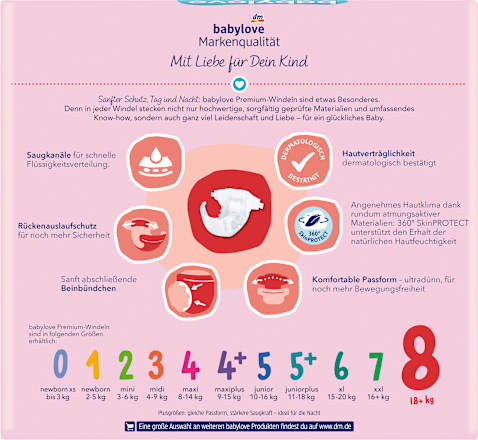Windeln Premium Gr. 8 (18+ kg) Jumbopack babylove