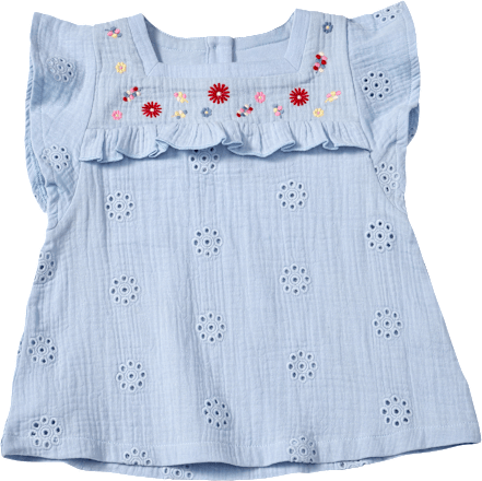 Bluse aus Musselin mit Blumen-Stickerei, blau, Gr. 122 ALANA