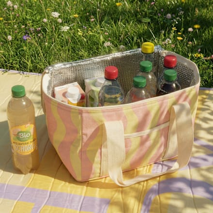 Kühltasche aus Polycotton, Wellenmuster gestreift, gelb/rosa (32x21x21 cm) Soapland