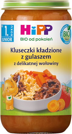 Kluseczki kładzione z gulaszem z delikatnej wołowiny, po 1. roku HiPP