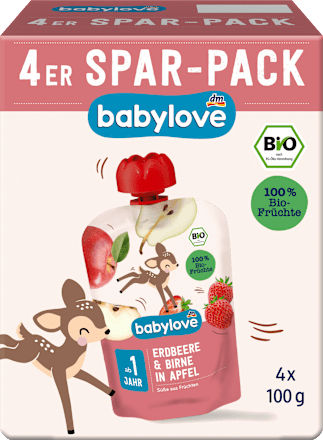 Piure de pere, mere și căpșuni ECO 12+ babylove