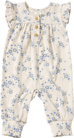 Overall mit Blüten-Muster & Ripp-Jersey, beige & blau, Gr. 68 ALANA