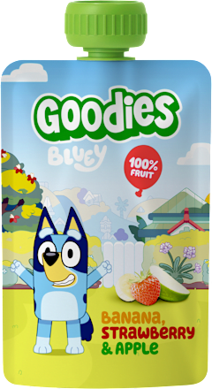 příkrm v sáčku Bluey banán, jahoda & jablko Goodies
