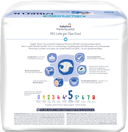 Windeln Premium Gr. 5 Junior (10-16 kg) babylove