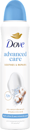 Dámsky antiperspirant v spreji Advanced Care Soothes & Repairs - Fresh Cotton & Sea Minerals Dove