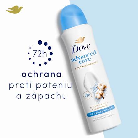 Dámsky antiperspirant v spreji Advanced Care Soothes & Repairs - Fresh Cotton & Sea Minerals Dove