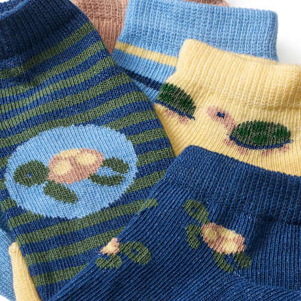 Sneaker Socken mit Schildkröten-Motiv, braun + blau + gelb, Gr. 27/29 PUSBLU