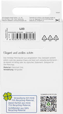 Ohr-Piercings 316L Stahl, goldfarben ebelin