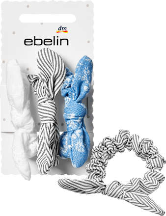 Scrunchies mit Schleifen, weiß/blau/grau ebelin