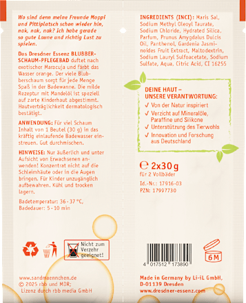 Kinder Badezusatz Unser Sandmännchen Blubberschaum Pflegebad Dresdner Essenz