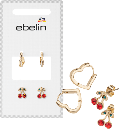 Ohrstecker Herz & Kirschen, Gold-Optik ebelin
