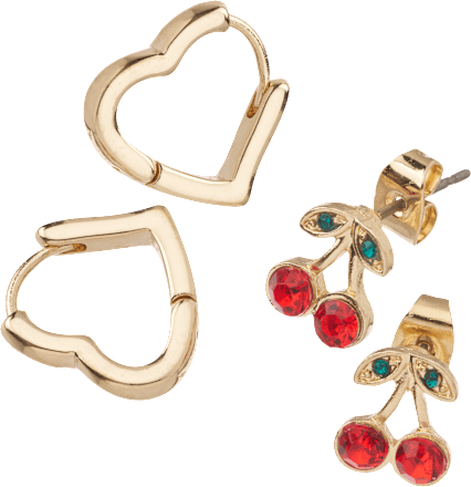 Ohrstecker Herz & Kirschen, Gold-Optik ebelin