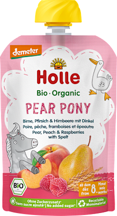 Quetschie Pear Pony, Birne, Pfirsich & Himbeere mit Dinkel ab 8 Monaten Holle
