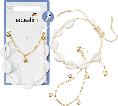 Fußketten mit Muscheln, Gold-Optik ebelin
