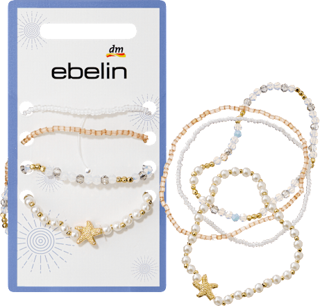 Armbänder elastisch mit Perlen, weiß/Gold-Optik ebelin