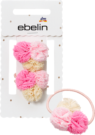Haargummis Pompoms, rosa/gelb ebelin