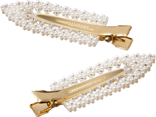 Haarklemmen mit Perlen & Glitzer, weiß ebelin