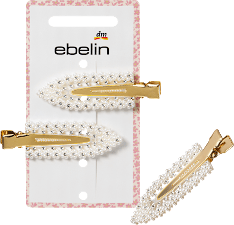 Haarklemmen mit Perlen & Glitzer, weiß ebelin