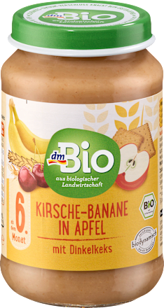 Früchte Kirsche-Banane in Apfel mit Dinkelkeks ab dem 6. Monat dmBio