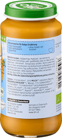 Gemüsesuppe Kinder Süßkartoffel & Gemüse mit Kokosmilch ab 12 Monaten dmBio