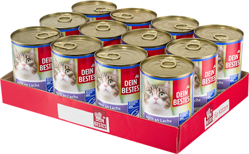 Nassfutter Katze reich an Lachs in Sauce, Multipack (12x415 g) Dein Bestes