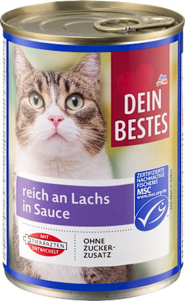 Nassfutter Katze reich an Lachs in Sauce, Multipack (12x415 g) Dein Bestes