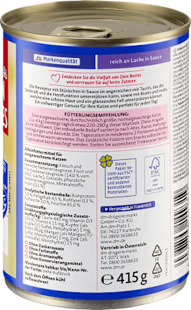 Nassfutter Katze reich an Lachs in Sauce, Multipack (12x415 g) Dein Bestes