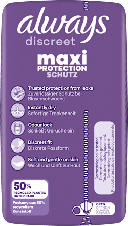 discreet Einlagen Inkontinenz Maxi Nacht Vorteilspack (4x12 St) always