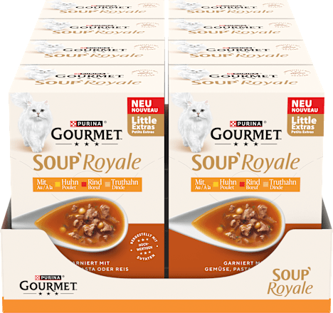 Katzensnack Soup Royale mit Huhn, Rind oder Truthahn (6 x 45g) Purina Gourmet