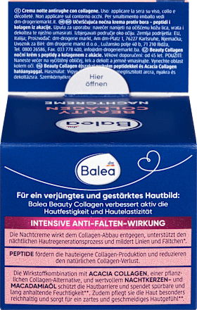 Éjszakai arckrém Beauty Collagen, peptidekkel és Acacia Collagénnel Balea