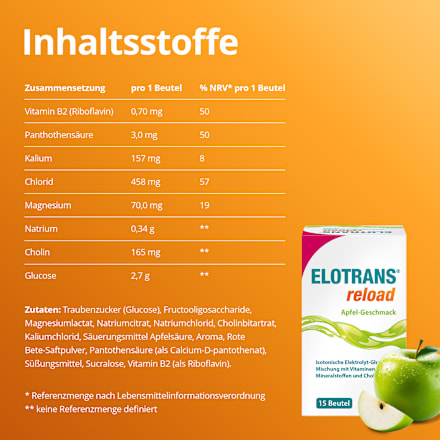 Elotrans reload Apfel-Geschmack Beutel (15x7,45 g) ELOTRANS